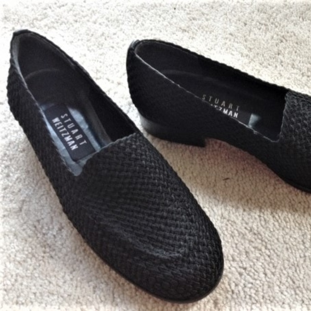 Stuart Weitzman Shoes - Black Woven Loafers - Leather Sole - Sz 6